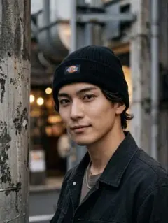 90s【超美品】Dickies ディッキーズ ニット帽 ビーニー ブラック 黒