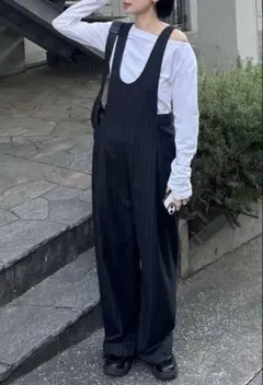 CLANE サロペット ストライプ柄 濃紺 サイズ0のサムネイル