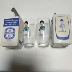 サントリー生ビールグラス 2個セット　さんまイラスト