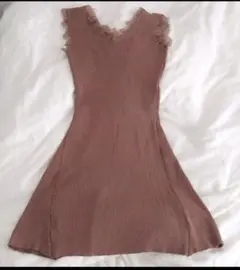 レース　ニット　vネック　ワンピース