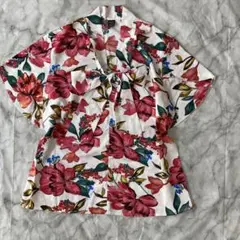 SHEIN シーイン 花柄リボンブラウス Mサイズ 半袖シャツトップス ボウタイ
