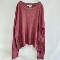 希少デザイン✨海外古着 サイドハトメ ワッフルカットソー ベリー M ゆるだぼ