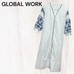 【グローバルワーク】民族系ワンピース（F)刺繍入り　バックタッセルリボン　ロング