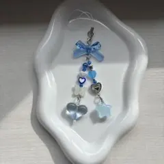 ビーズキーホルダー　青　韓国　y2k スクバ