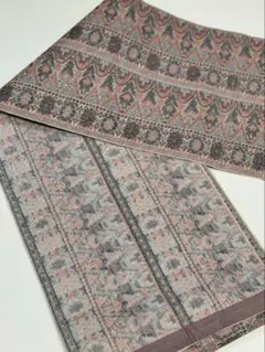 幾何学模様 名古屋帯 グレー ピンク