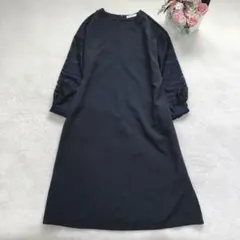 ショコラフィネローブ 長袖ワンピース シンプル 袖切り替え ベーシック 定番 紺