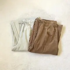 〈 2点セット 〉GU コーデュロイコクーンパンツ オフホワイト、キャメル