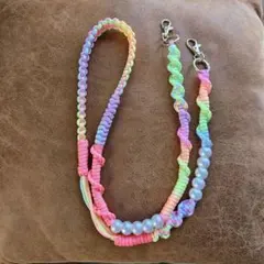 【580】レインボー　パール　スマホストラップ　ショルダーストラップ