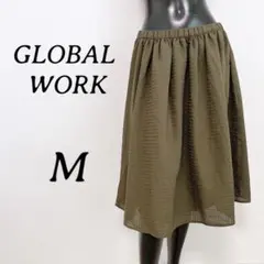 [GLOBAL WORK] メッシュフレアスカート カーキ M ウエストゴム