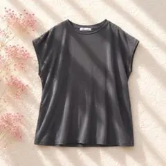 【イネド】フレンチスリーブ 半袖カットソー 無地 グレー ゆったり綿100％上品のサムネイル