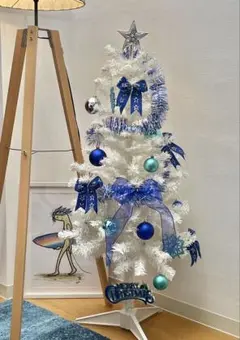 クリスマスツリー／ホワイト(120cm) & オーナメント／ブルー系　セット