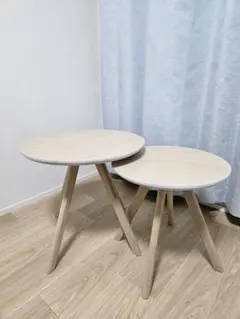 木製円形サイドテーブル2点セット