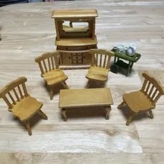 木製 ミニチュア家具セット ダイニングテーブル 椅子 棚 ドールハウス用