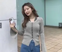 スリットスリーブレイヤード風ニットトップス［sd031］