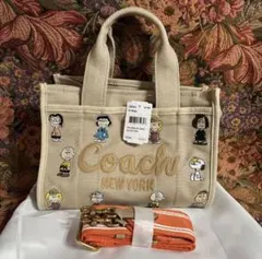 新品未使用　COACH カーゴトート26　スヌーピー ベージュ PEANUTS