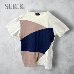 【SLICK スリック】　バイカラー　オーバーサイズTシャツ　半袖　綿　メンズのサムネイル