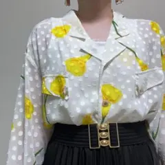 ホワイト系 花柄 ドット柄 透け感 オーバーサイズ シャツ 春夏のサムネイル