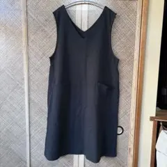 【美品】Vネック ジャンパースカート ノースリーブワンピース ブラック LL