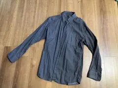 ユニクロ ブロードシャツ 長袖 ドット柄 ボタンダウン グレー　M