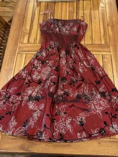 赤い花柄ノースリーブワンピース ワインカラー 13号