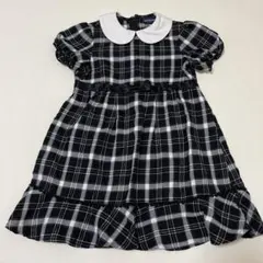 キッズ　フォーマル　ワンピース　発表会　結婚式　黒白　チェック　110