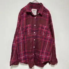 モッシモ チェック フラップポケット レギュラーカラー 長袖 シャツ M 赤 綿のサムネイル