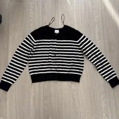 H&M 黒と白のストライプ長袖カーディガン新品