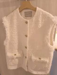 【美品】UNITED ARROWS フリンジ ジレ ベスト ホワイト 38 M