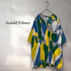 美品 アーノルドパーマー 麻 リネン カラフル 総柄 オープンカラー シャツ