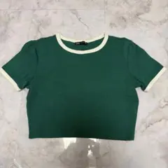 ZARA tシャツ リンガーTシャツ クロップド丈 緑 グリーン ホワイト