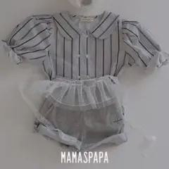 ストライプ シャツ 120 mamaspapa ブルー