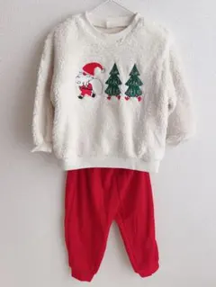 moimolnサンタとツリー刺繍フリースセットアップ 100cm