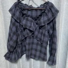 LOWRYS FARM フリルクロスギャザーブラウス6S ブルー85