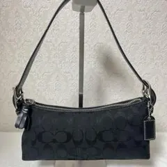 COACH シグネチャー柄 ショルダーバッグ ブラック キャンバス レザー 美品