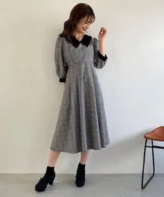 MAJESTIC LEGON 襟付チェックロングワンピースのサムネイル