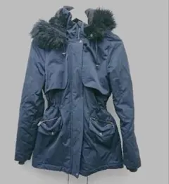 ネイビー ファー付きモッズコート　ZARA
