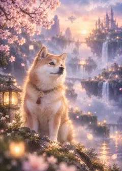 【3枚で1200円】☆柴犬と幻想的な風景のイラストポスター