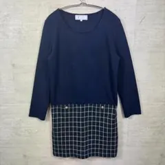 ROPE PICNIC 切替チェックワンピース 紺40 Lサイズ