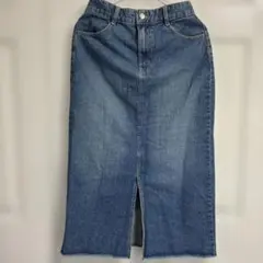 後ろゴム　デニムブルー タイトスカート 前スリット入り