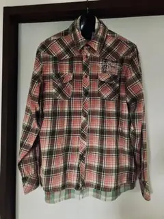 Lサイズ 2way チェック柄長袖シャツ 赤系