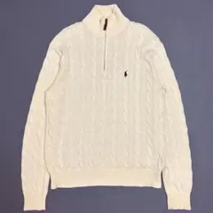 Polo by Ralph Lauren ハーフジップ ケーブルニット ホワイト - メルカリ