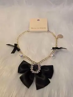 Maison de FLEUR ビジューリボンパールバッグチャーム ブラック