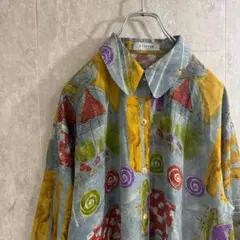 アロハシャツ シルク 半袖 総柄 オーバーサイズ テロ感 サンド L-XL