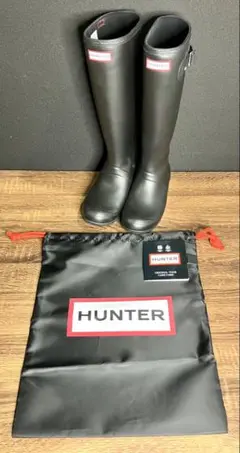 ハンター HUNTER ブラック ロングブーツ 収納袋付き UK4