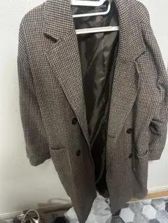 ブラウン系チェック柄ダブルブレストコート