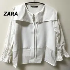 美品‼️ZARA レディース ホワイト 襟付き 長袖ブラウス トップス Lサイズ