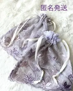 【未使用】巾着　ポーチ　レース　刺繍　花　ハンドメイド