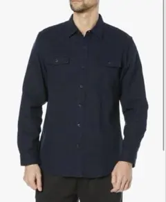 フランネルシャツ 2ポケット スリムフィット 長袖　ネイビーS