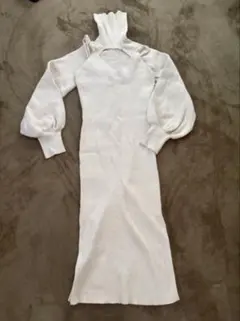ホワイト ニット ロングワンピース