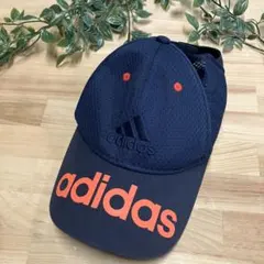 adidas アディダス ネイビー オレンジ ロゴ刺繍メッシュキャップ